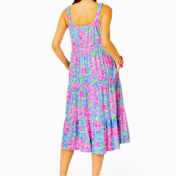 Lilly Pulitzer XXS Floral Cotton Midi Dress Pockets Summer Resort Palm Beach - Picture 4 of 11